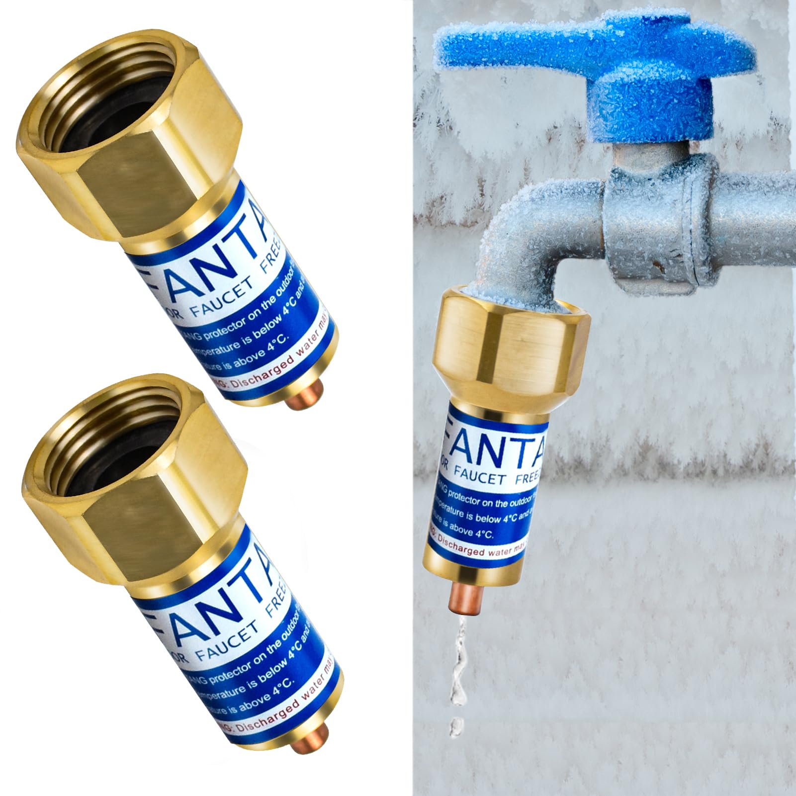 Fantang brass freeze protector front view showing solid construction and durability
