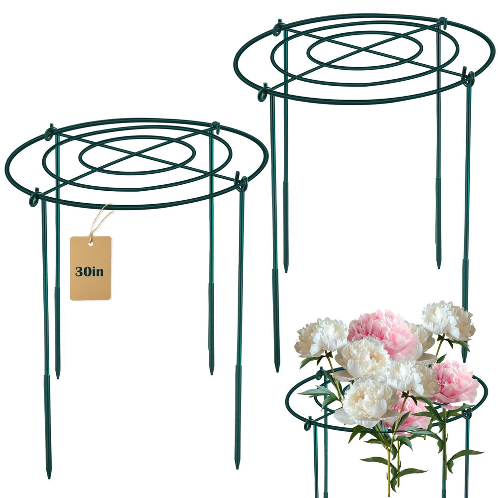 Fantang front view of two assembled peony grid cages showing stable support and garden blending