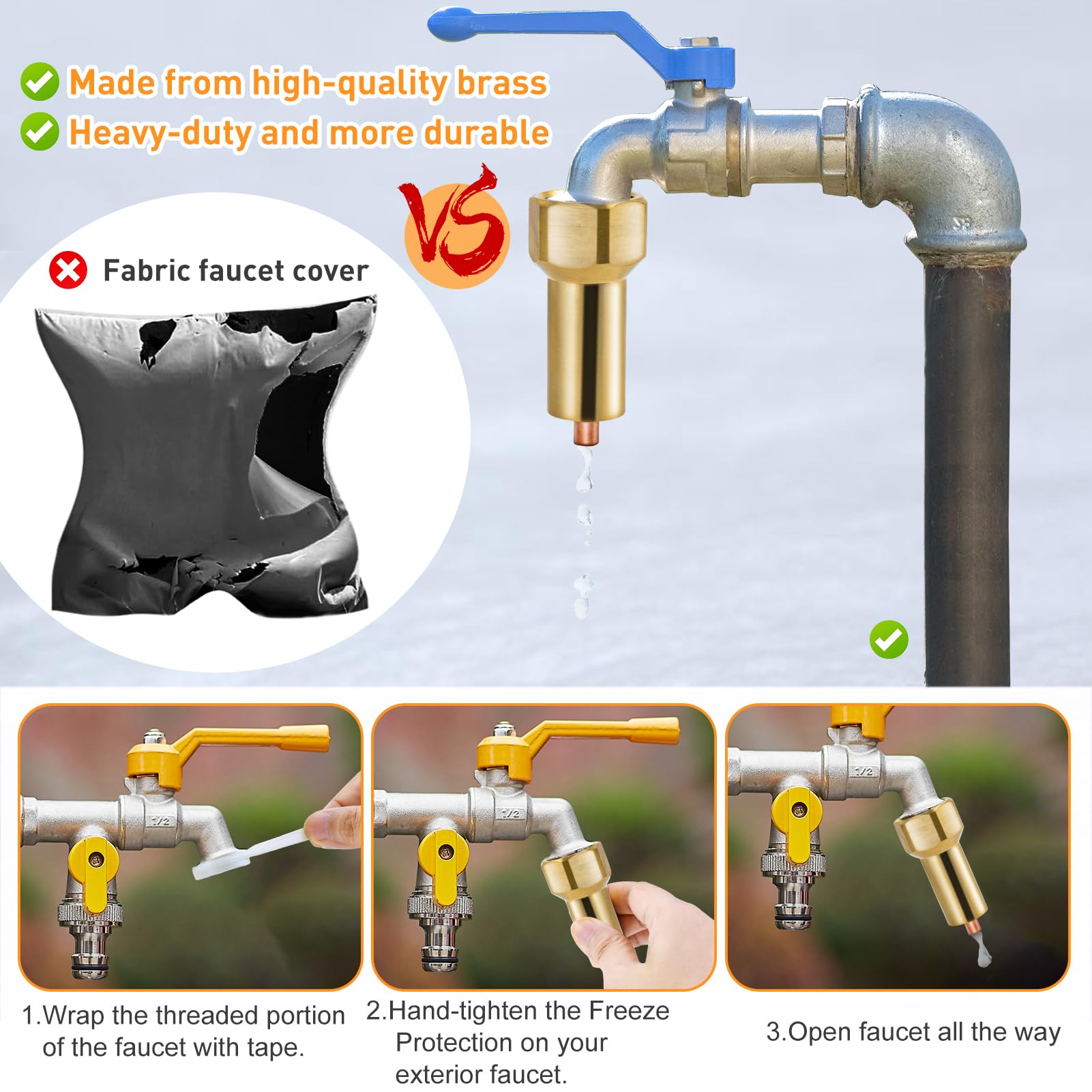 Fantang valve installed on garden spigot demonstrating easy installation and protection