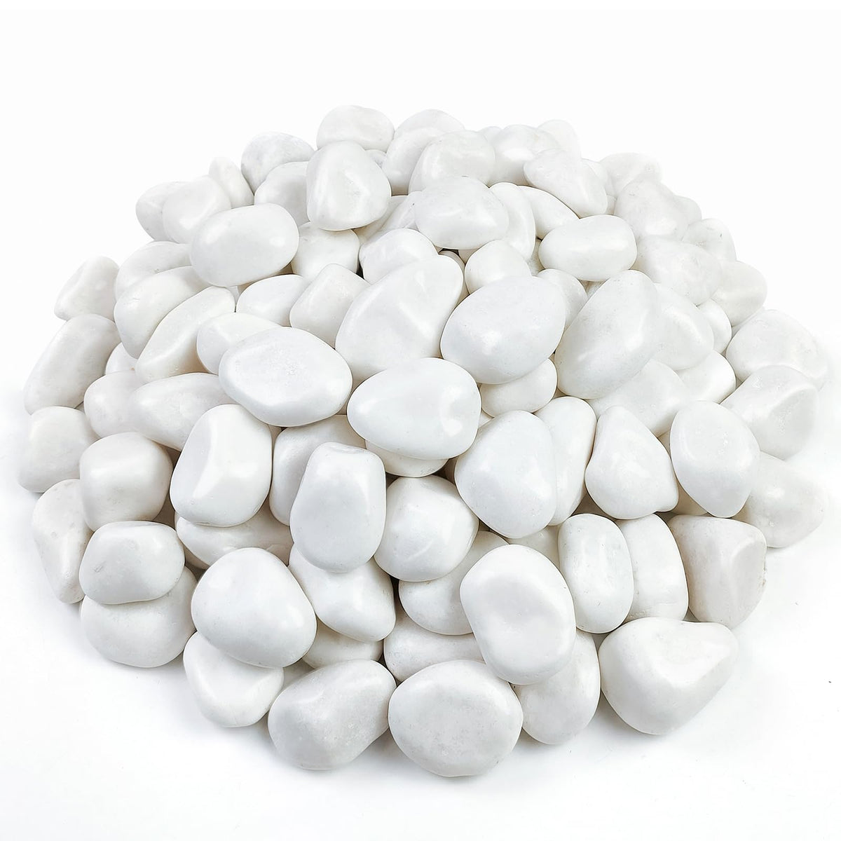 FANTIAN front of bag showing 20 lbs and polished white pebbles, easy landscaping