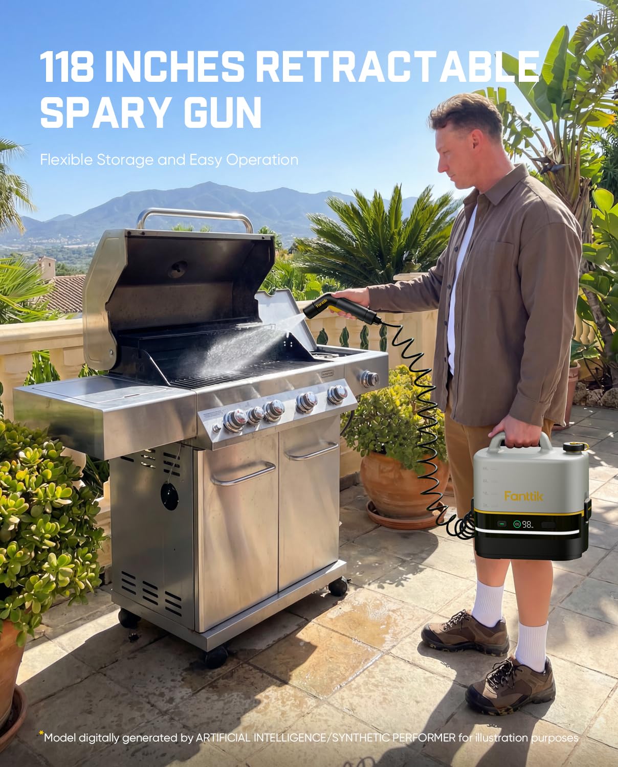 Fanttik NB10 sprayer in use on patio offering quick outdoor spot cleaning