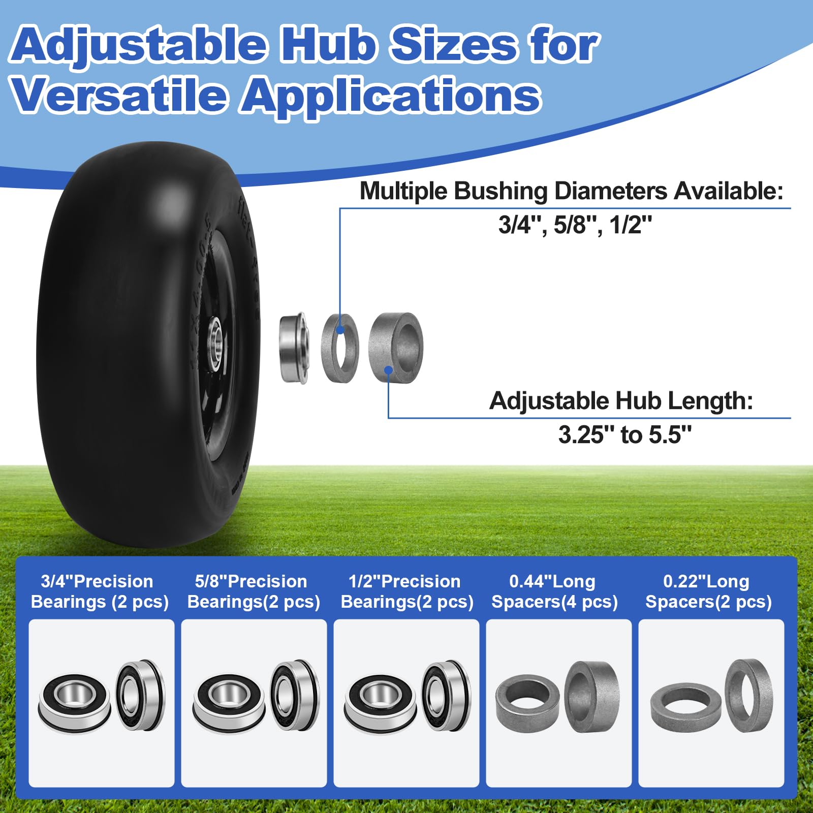 Fanxier wheel mounted on zero-turn mower, improves stability and no flats