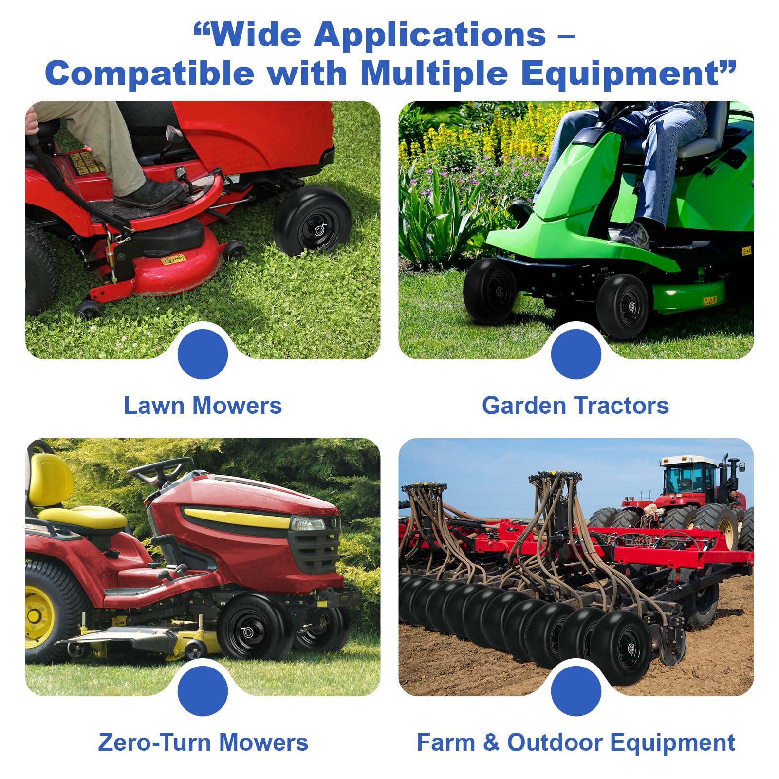 Fanxier wheel installed in yard setting, reliable traction and smooth mowing