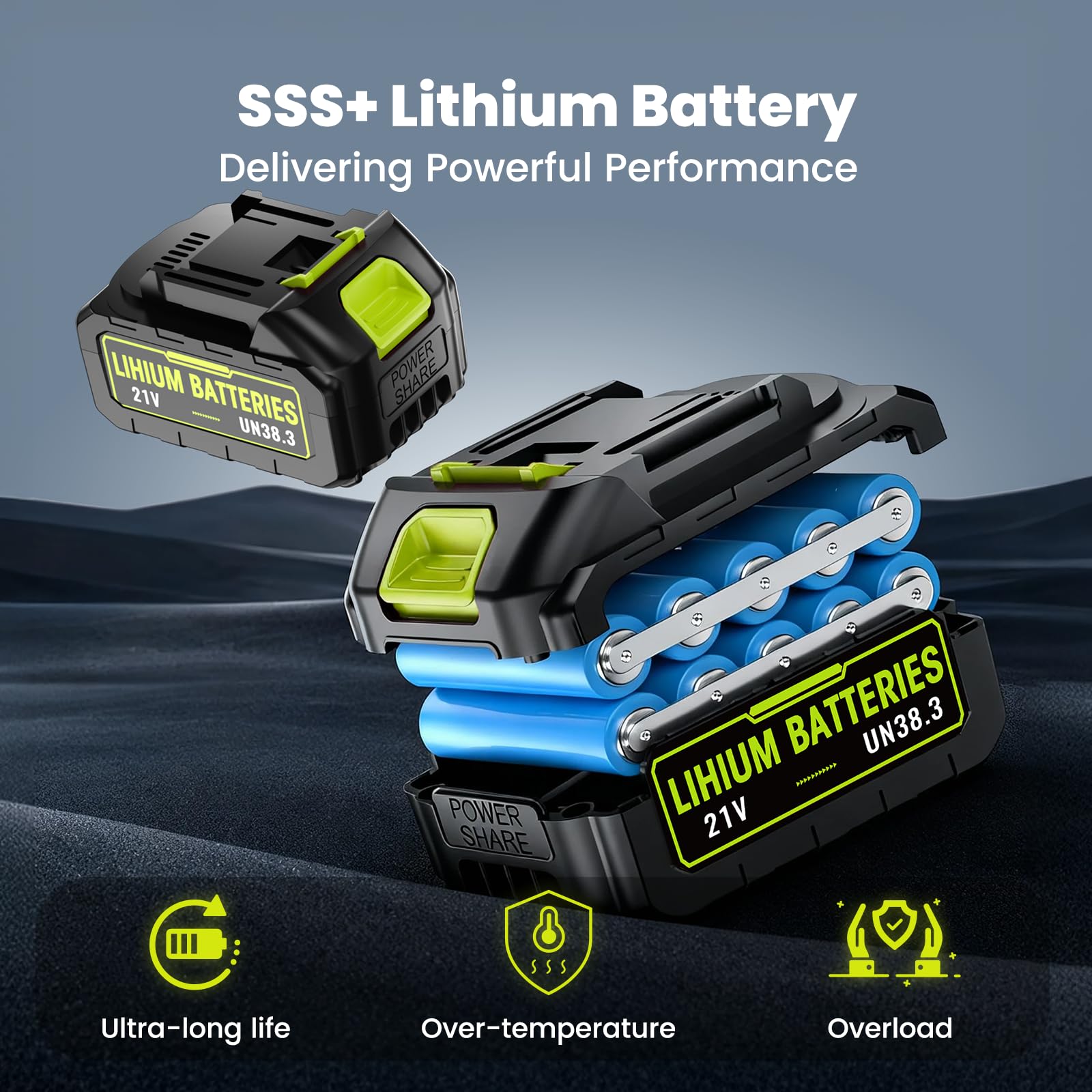 FAOGO two batteries and charger kit visible to extend runtime and reduce downtime