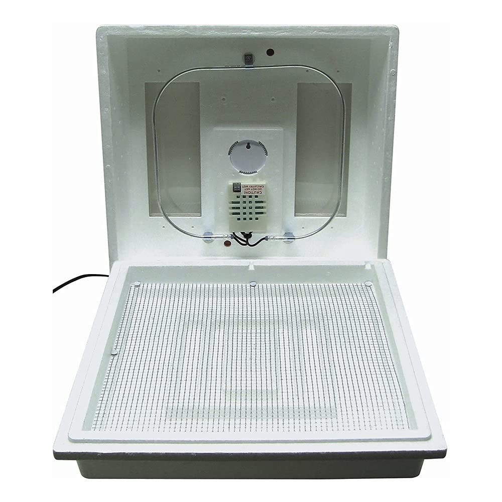 Farm Innovators 2100 front view showing compact incubator and benefit of easy setup