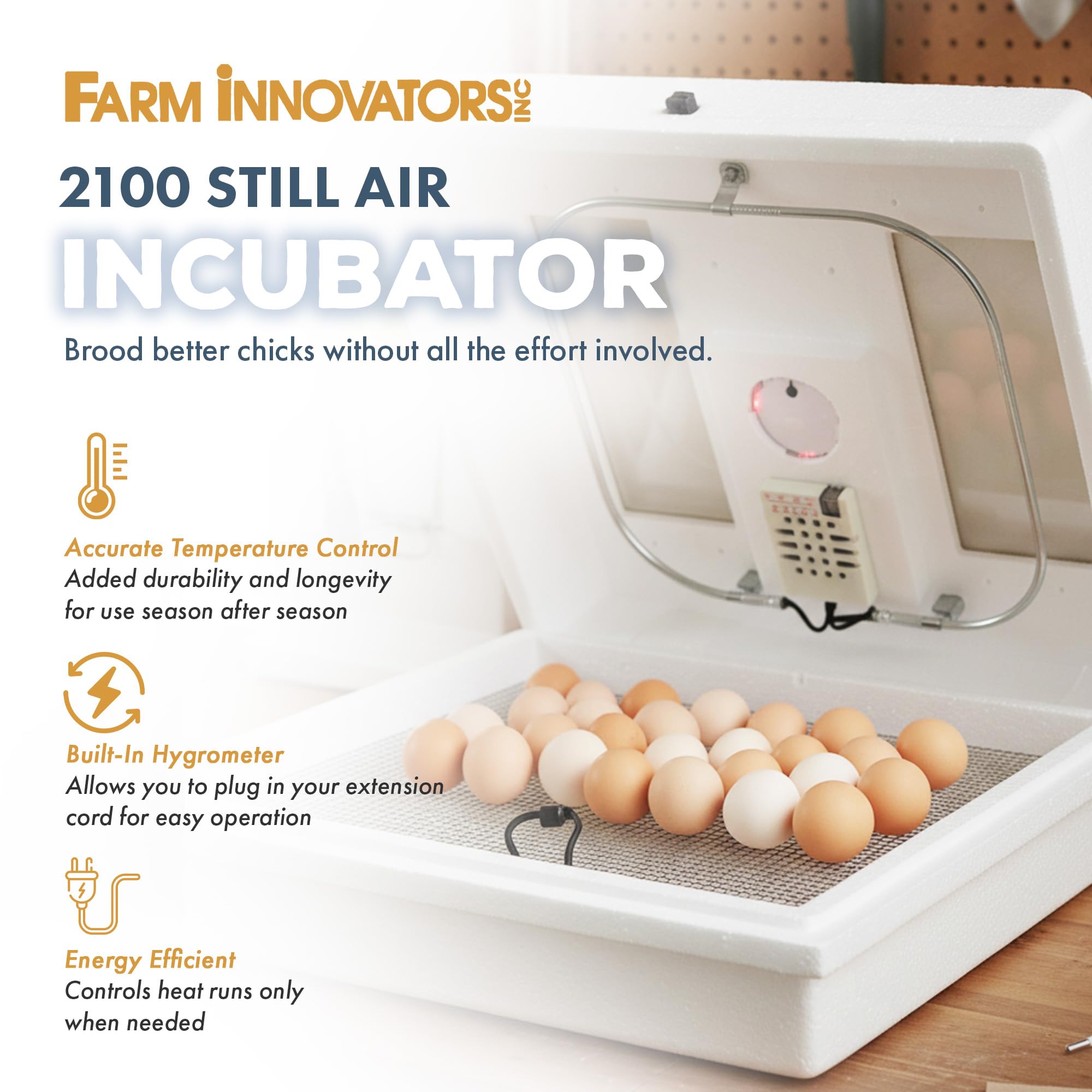 Farm Innovators 2100 dual viewing windows showing eggs and benefit of disturbance-free observation