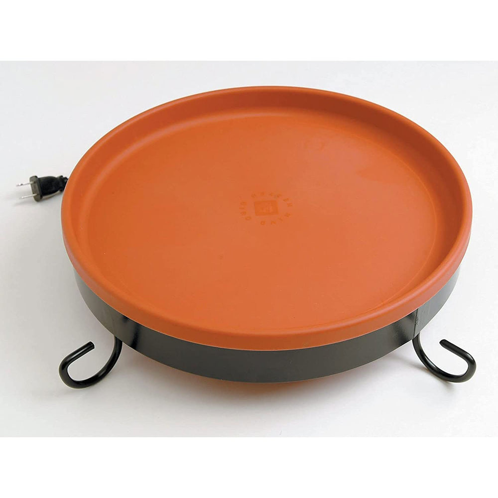 Farm Innovators BD-75 in winter backyard with birds using warmed water to stay hydrated