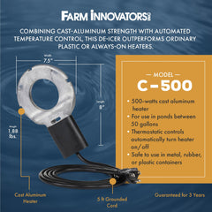 Farm Innovators C-500 close-up of cast-aluminum surface showing rugged construction benefit