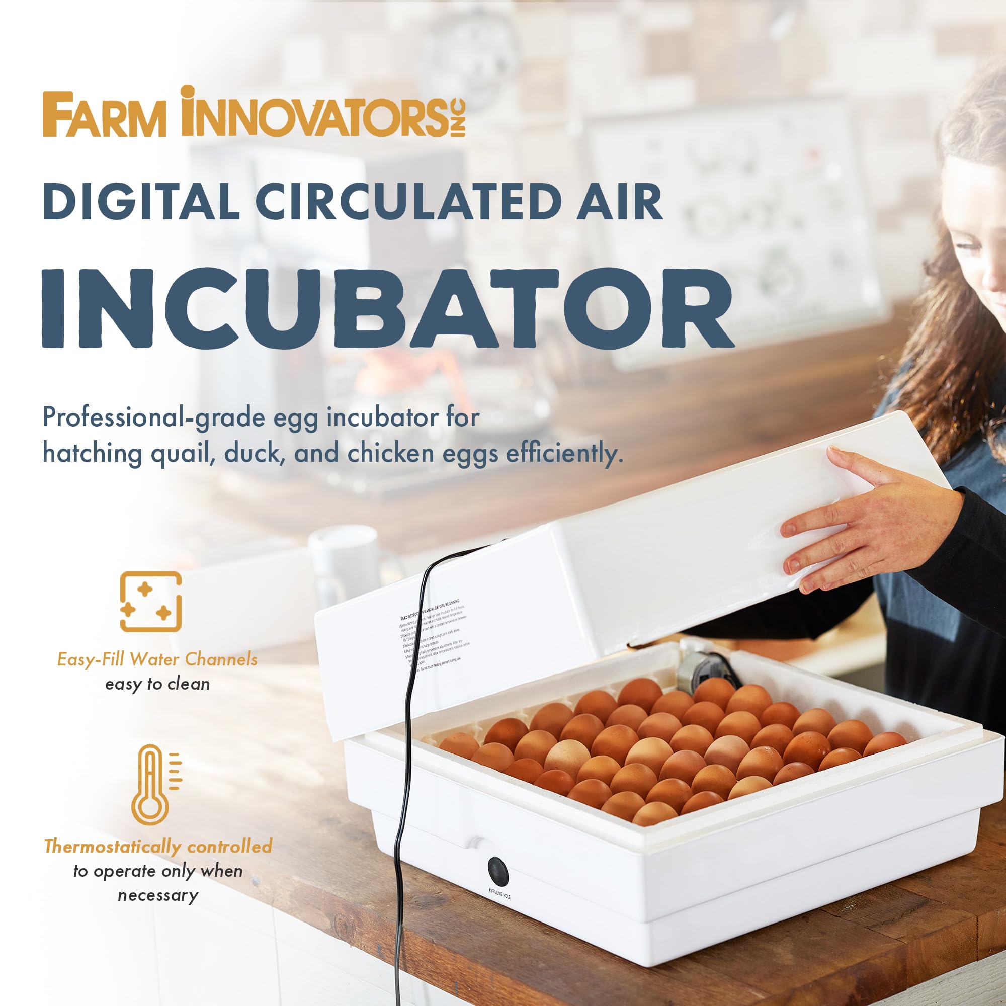 Farm Innovators deep tray close-up holding larger duck eggs for versatile capacity benefit