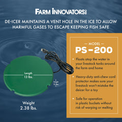 Farm Innovators floating de-icer in pond keeping a breathing hole open