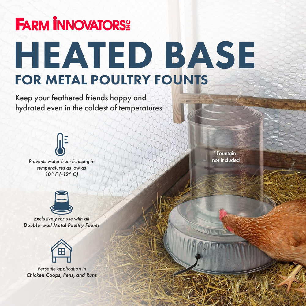 Farm Innovators heated base side profile illustrating slim durable design