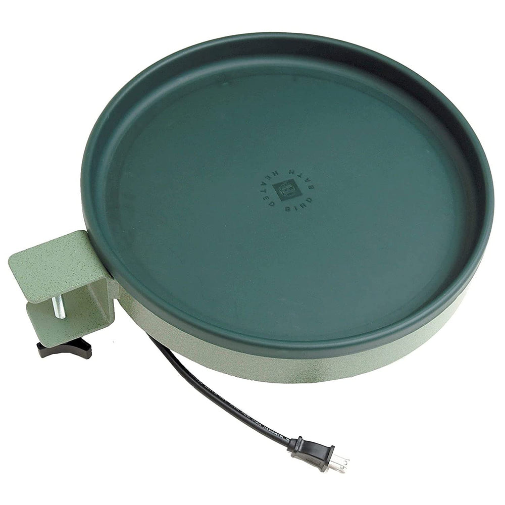 Farm Innovators heated bird bath front view showing shallow tray and durable finish for easy access