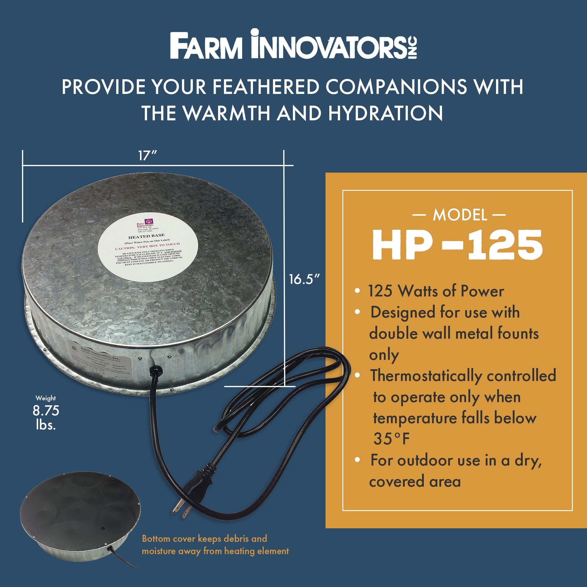 Farm Innovators heating element closeup highlighting protected heating surface