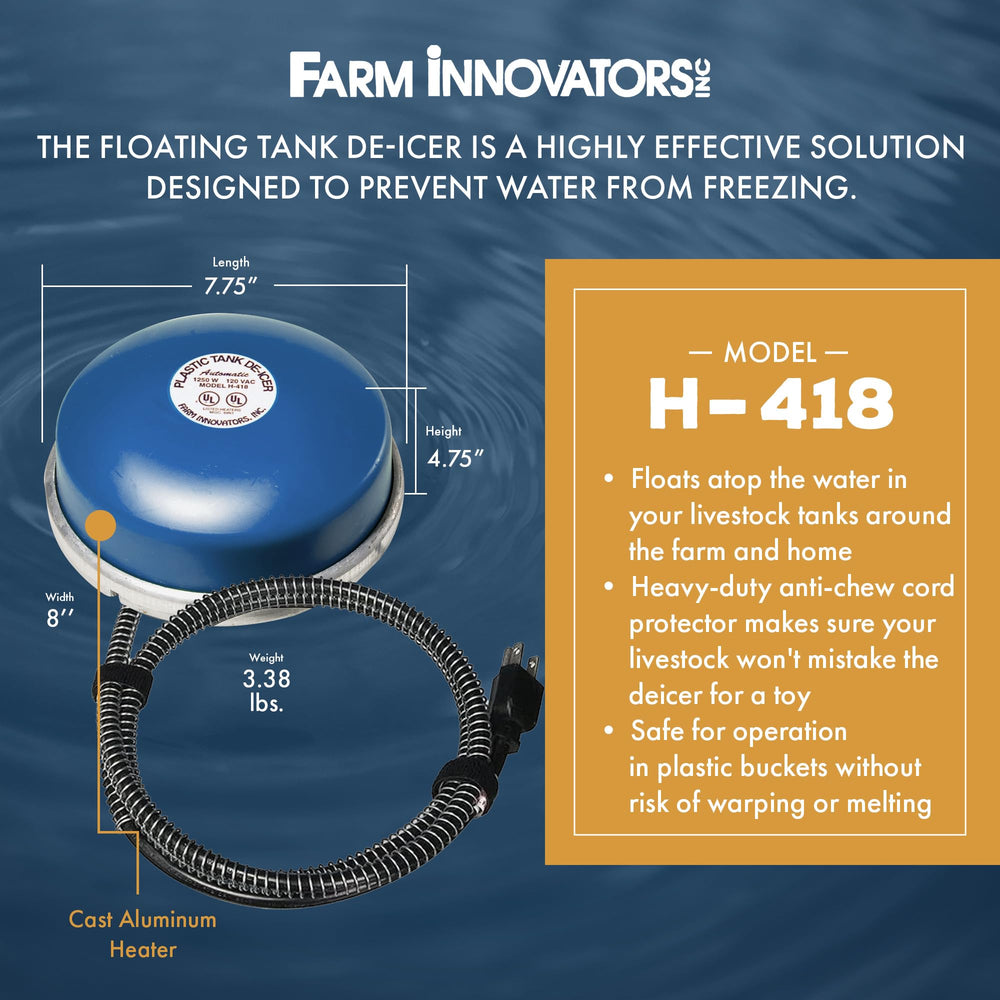 Farm Innovators Ice Chaser floating in livestock trough keeping water open