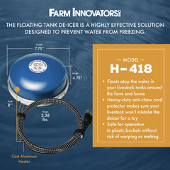 Farm Innovators Ice Chaser floating in livestock trough keeping water open