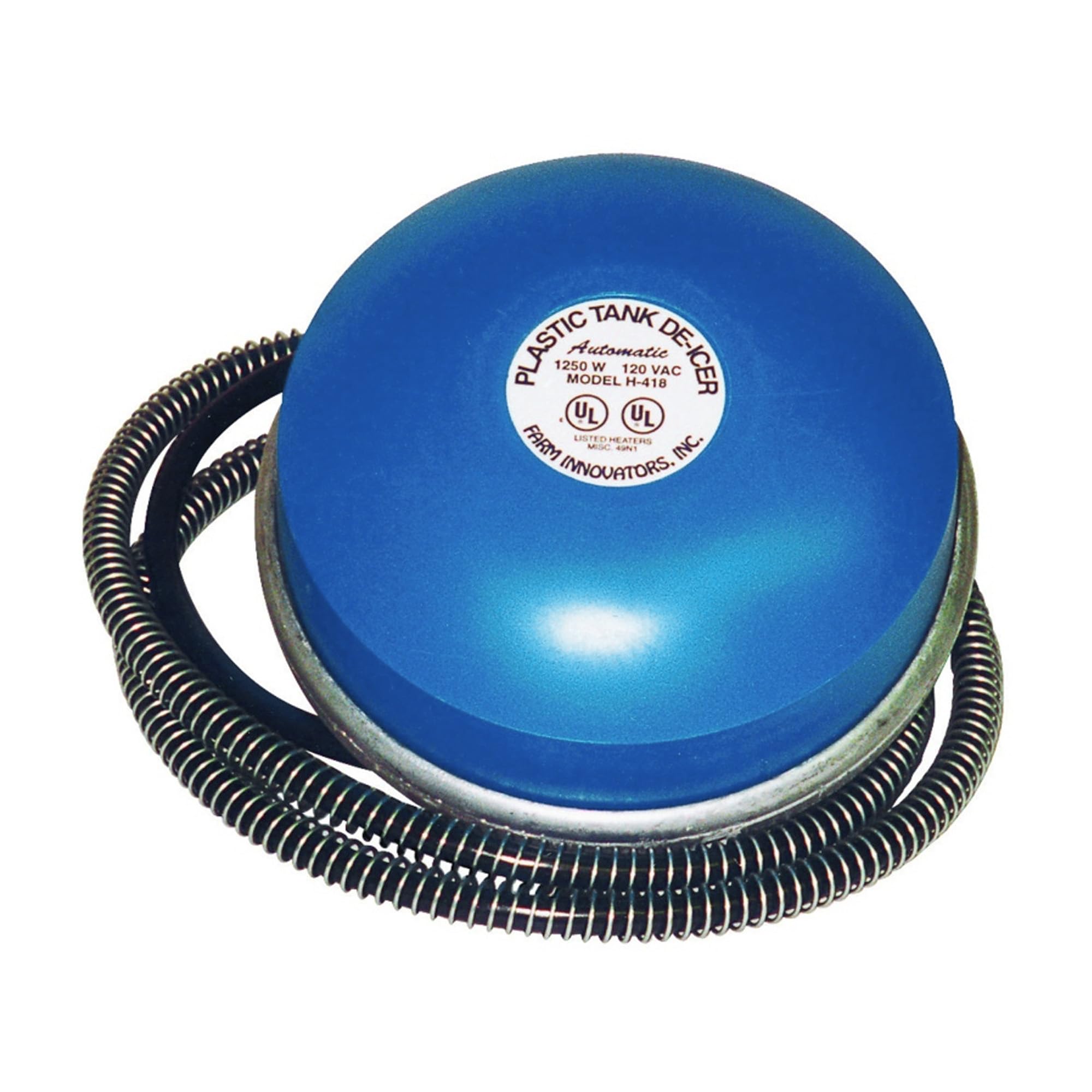 Farm Innovators Ice Chaser beside a bucket showing compact size and fit