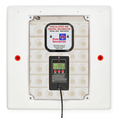 Farm Innovators Model 2200 front view showing white incubator and controls for easy use
