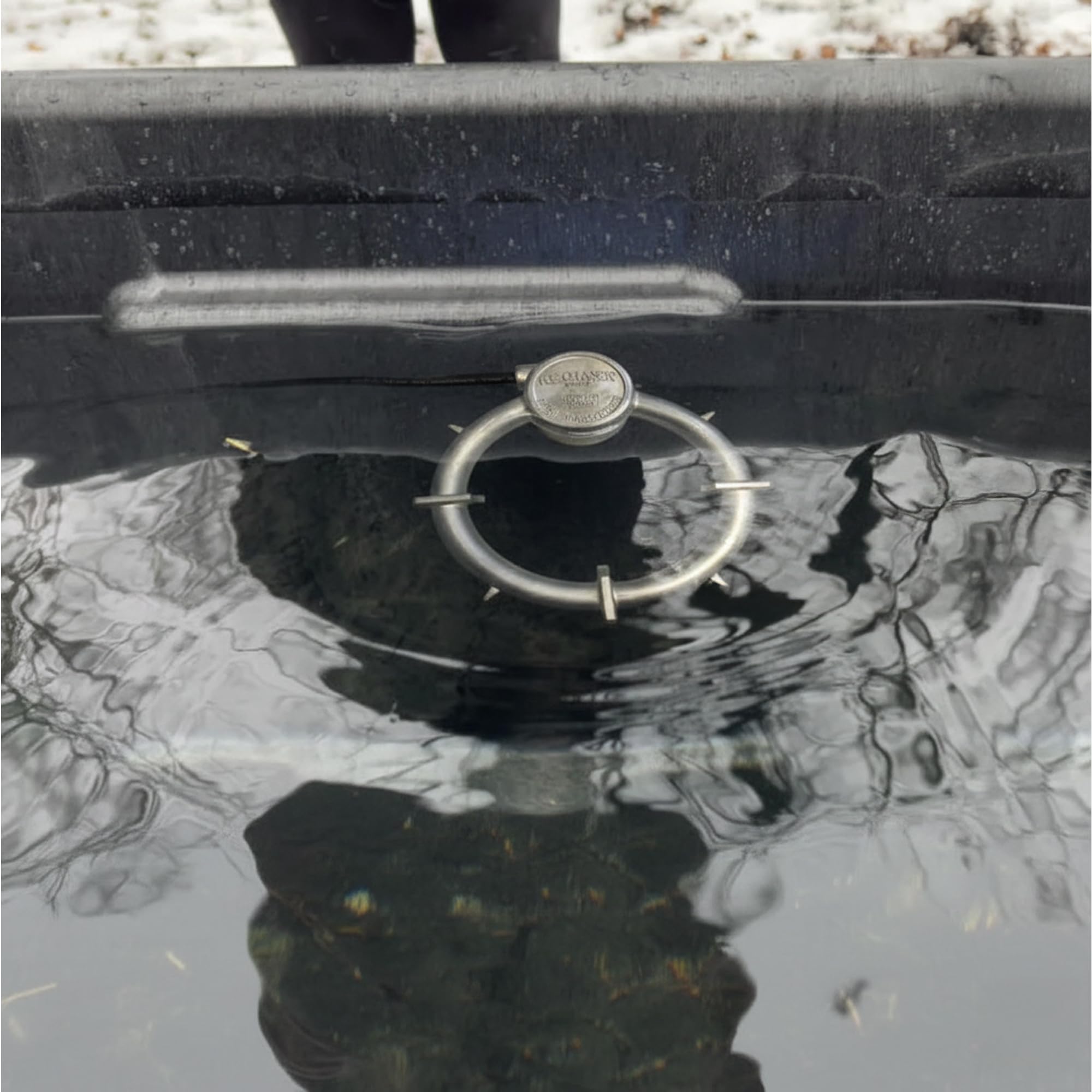 Farm Innovators heater beside 5-gallon bucket showing correct size and easy fit