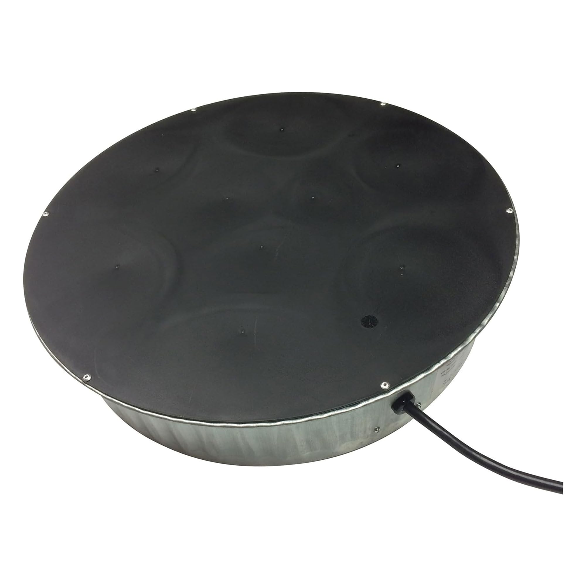 Farm Innovators heated base next to hand showing compact size and scale