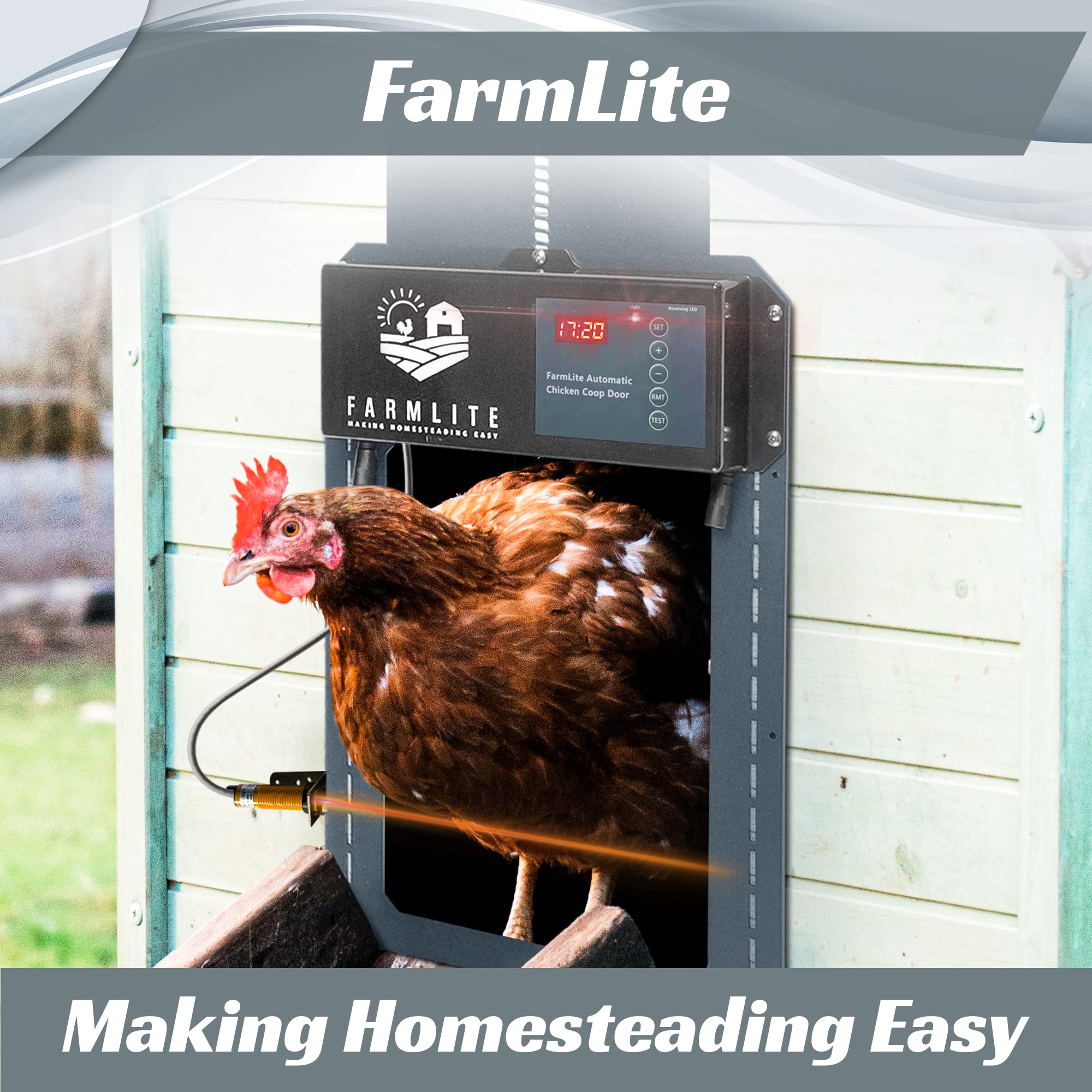 FarmLite control panel showing timer and light sensor controls for convenient scheduling
