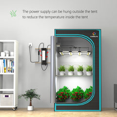 FARMLITE mounted in grow tent showing space-saving benefit
