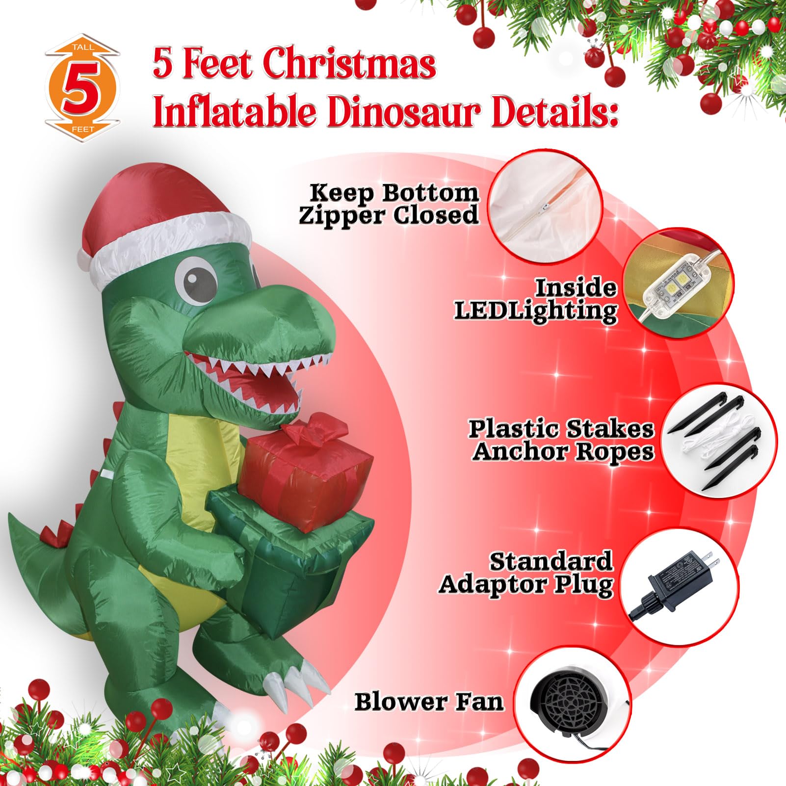 FARONZE close-up of dinosaur holding giftbox highlights playful detail