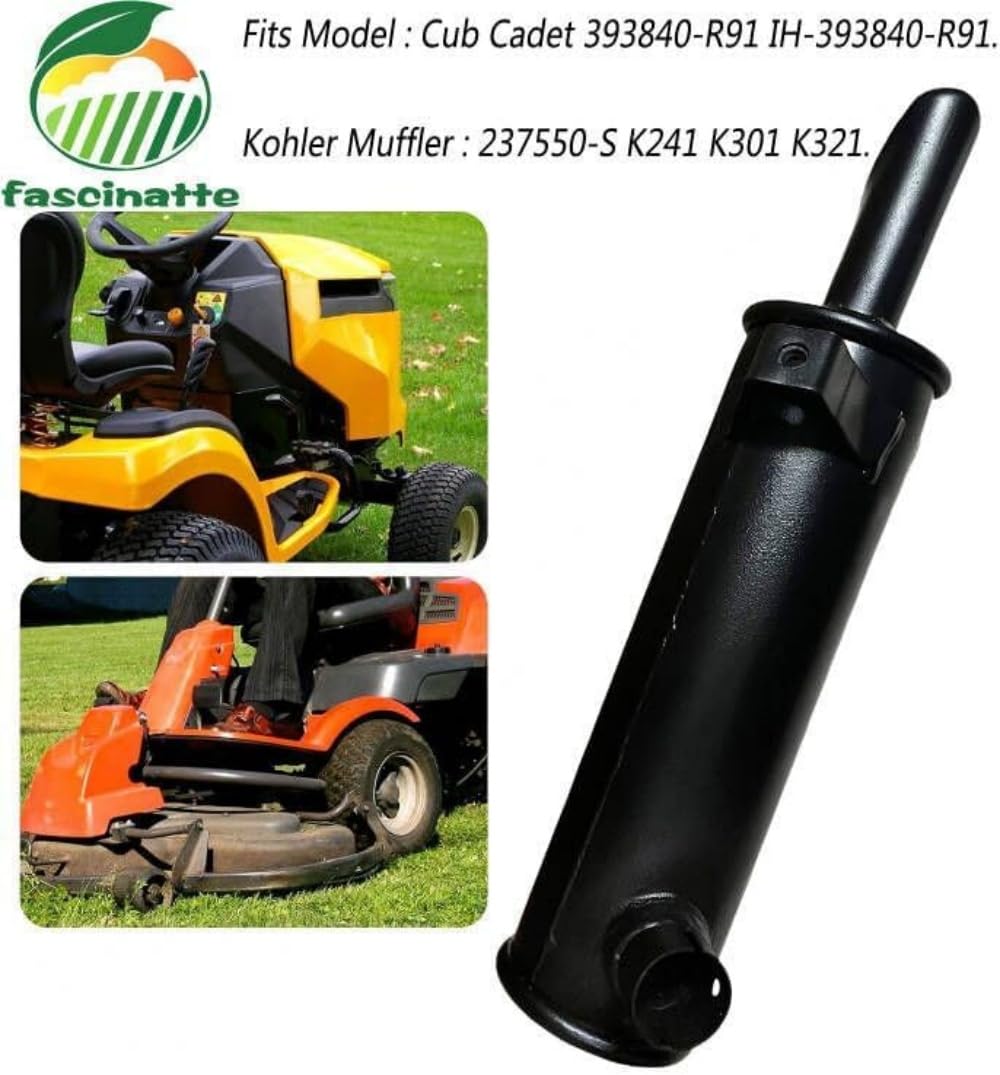 fascinatte muffler mounted on garden tractor demonstrating direct replacement