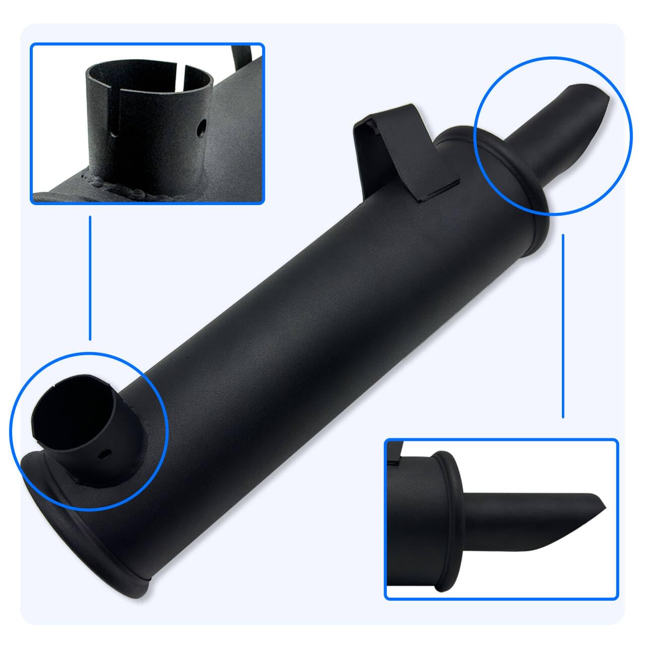 fascinatte muffler outlet end showing 3 1/2-inch OD and flow design