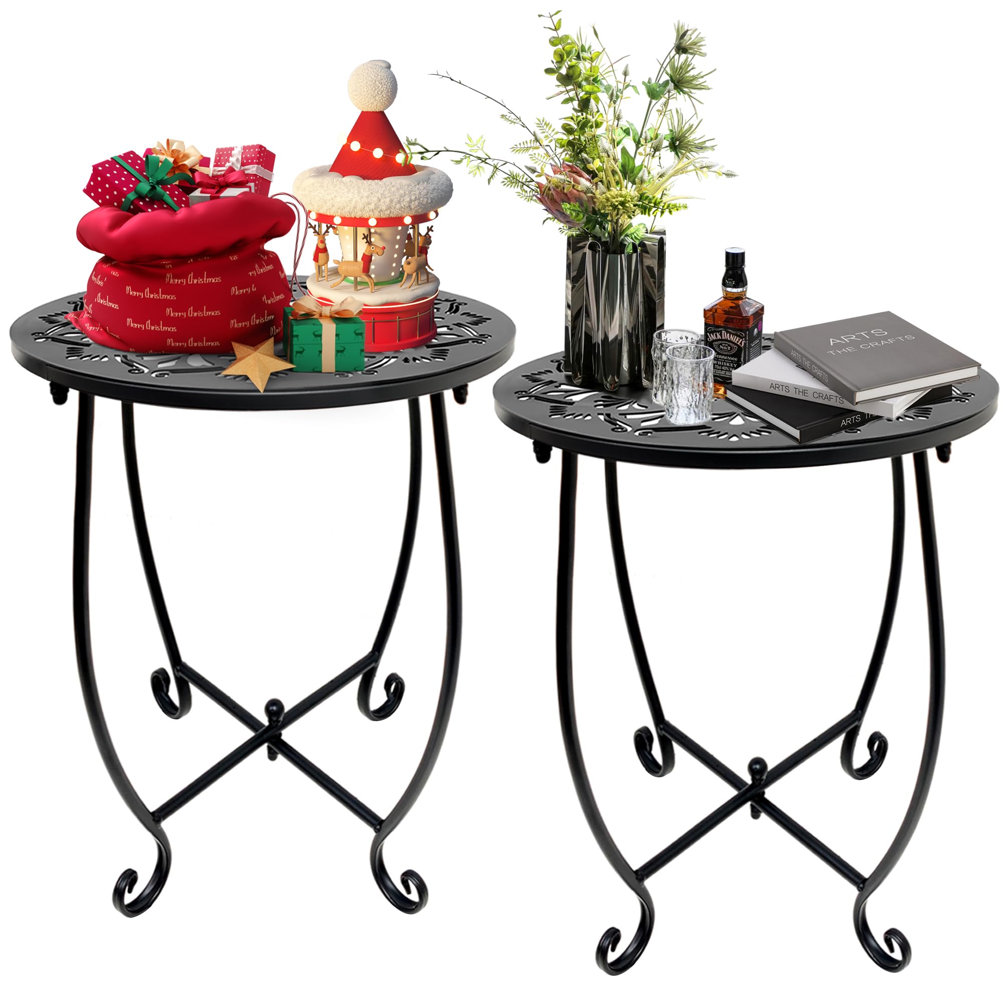 Fashion&cool front view of two side tables showing modern design and compact size