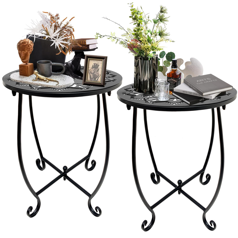 Fashion&cool front view of two tables showing modern metal design and usable surface