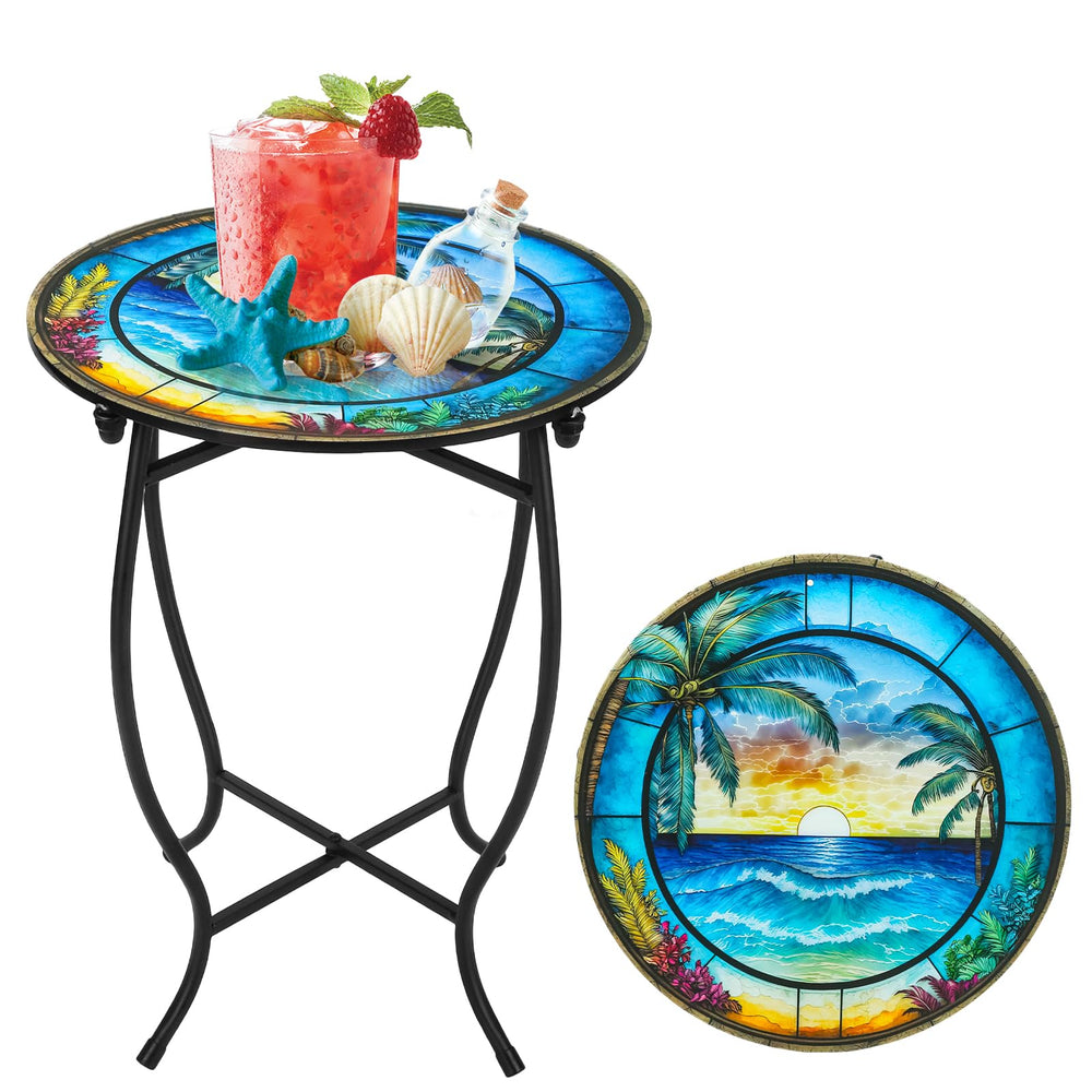 Fashion&cool front view of round metal side table showing compact size and design benefit