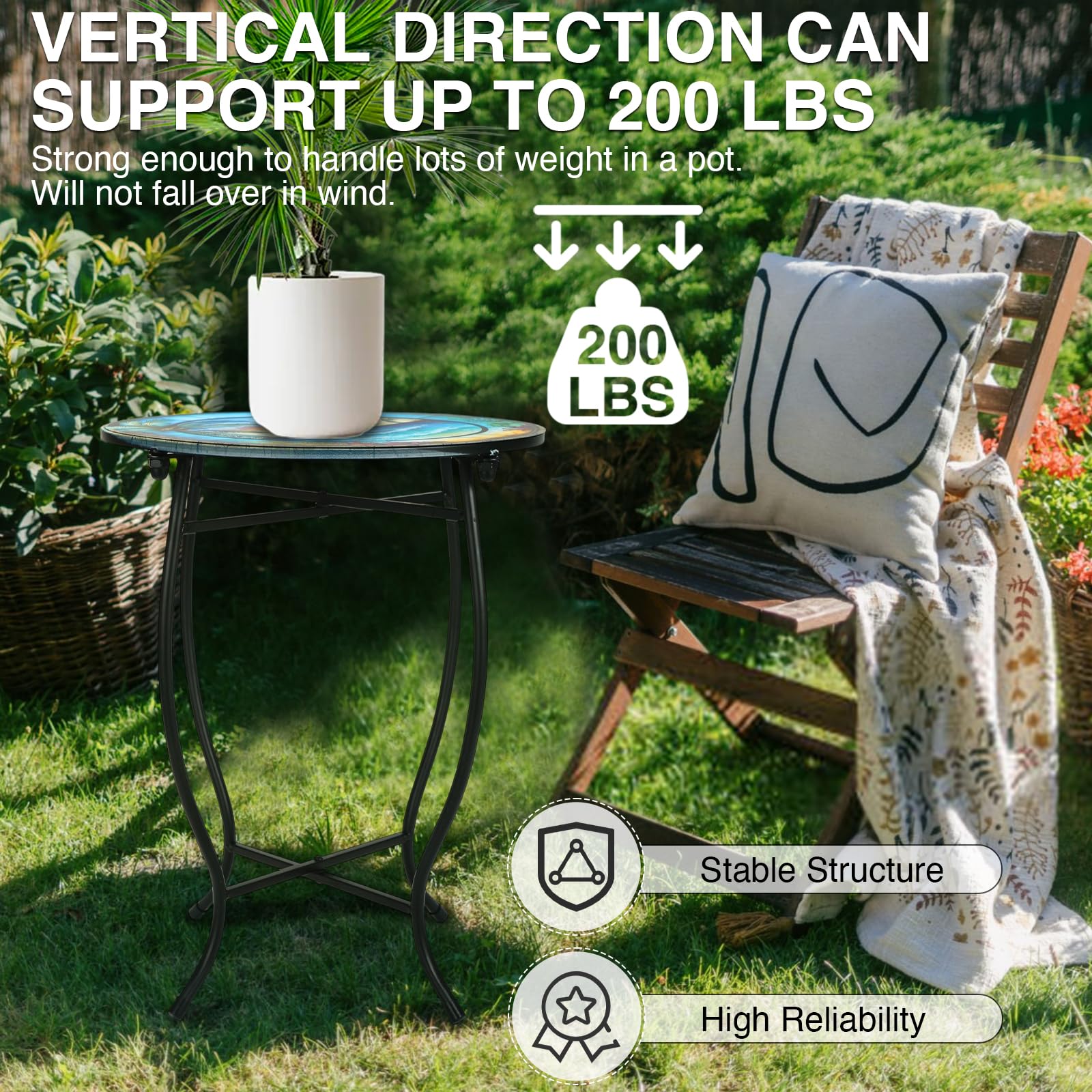 Fashion&cool table holding plant and drink showing multifunctional outdoor use benefit