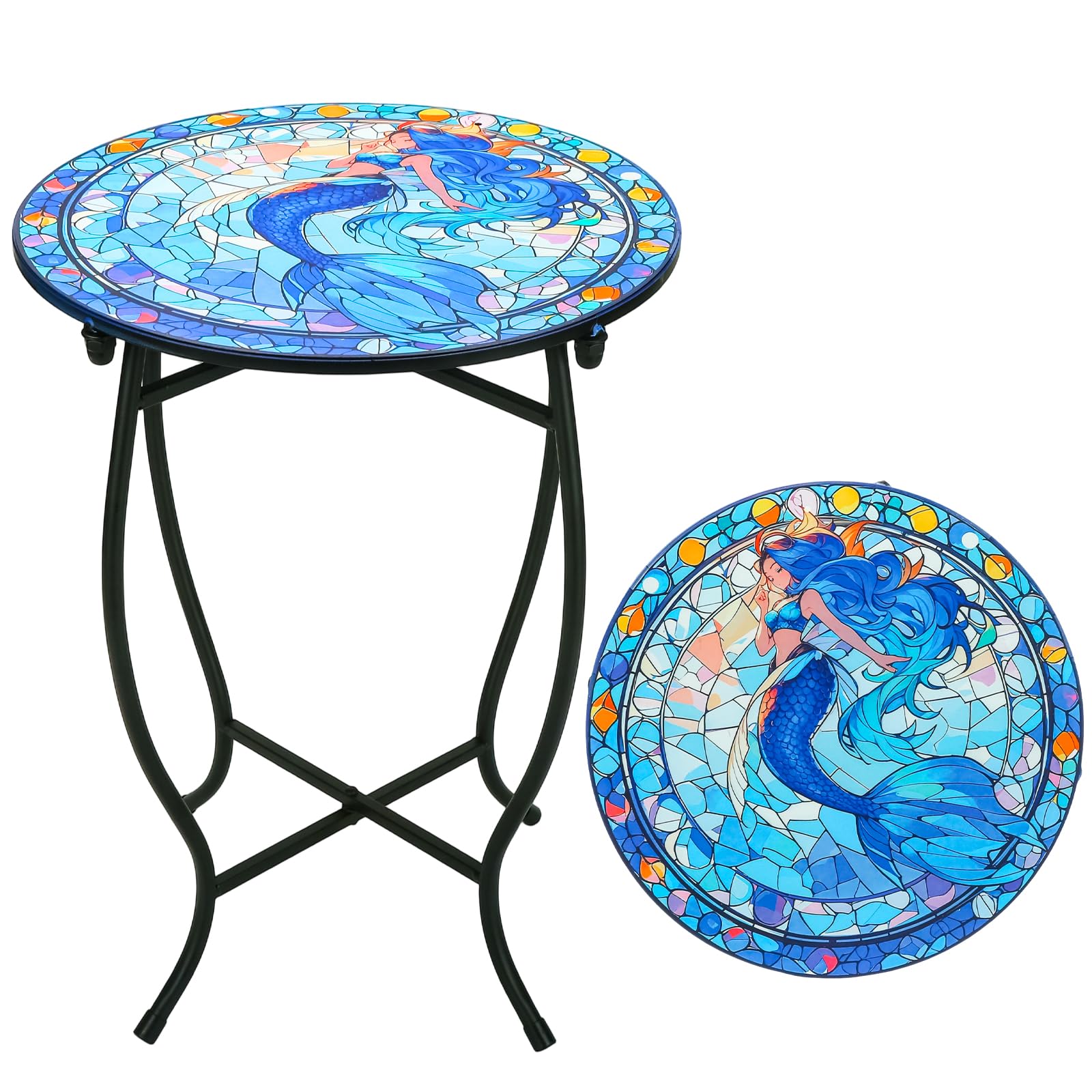 Fashion&cool front view of compact round side table showcasing its decorative design and space saving