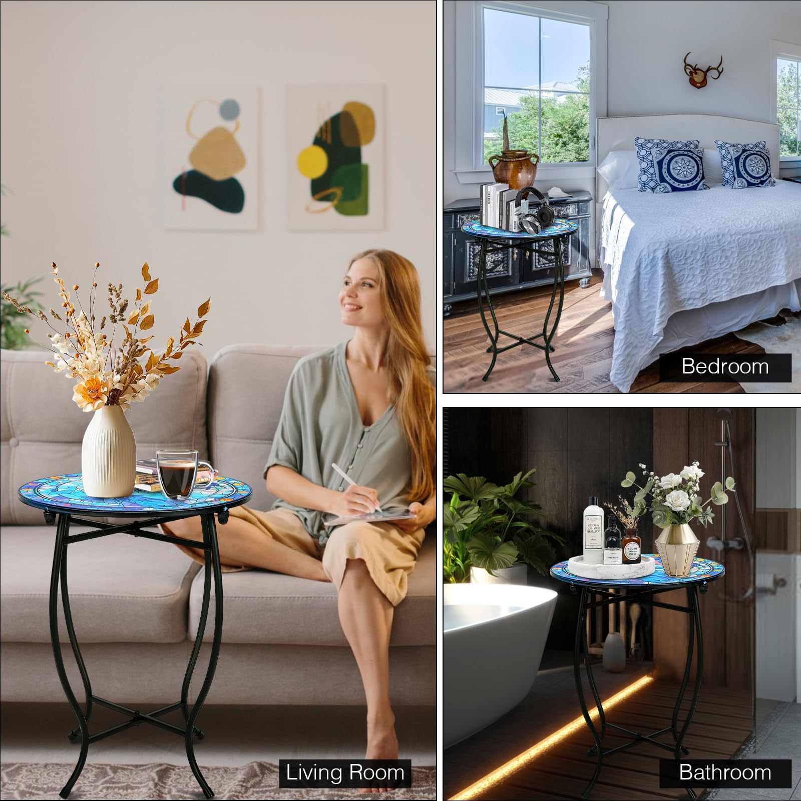 Fashion&cool table beside chair demonstrating scale and how it fits small seating areas