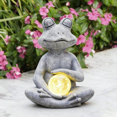 Fashionoda solar meditating frog front view showing pose and charm