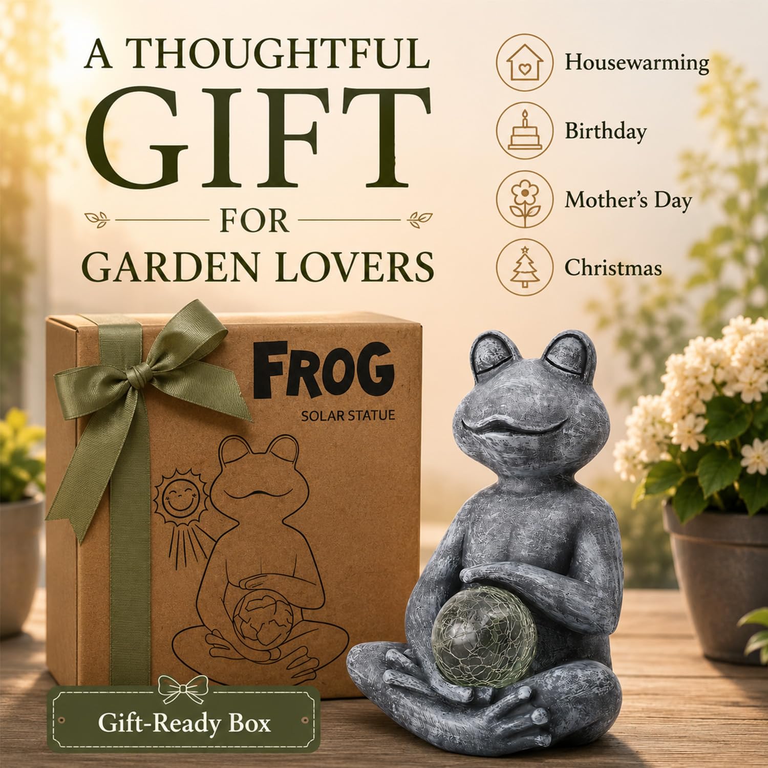 Fashionoda frog illuminated at night providing soft garden lighting