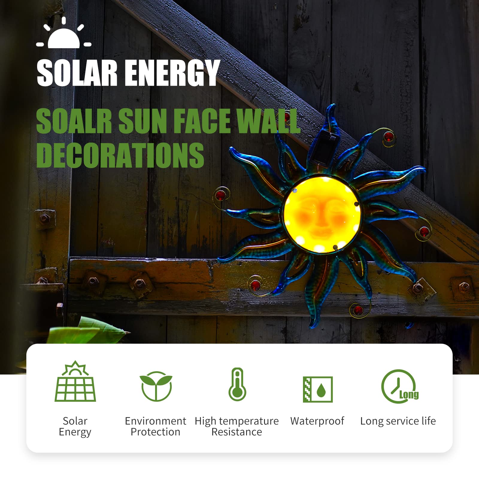 Fashionoda sun face mounted on a wooden fence adding instant garden charm