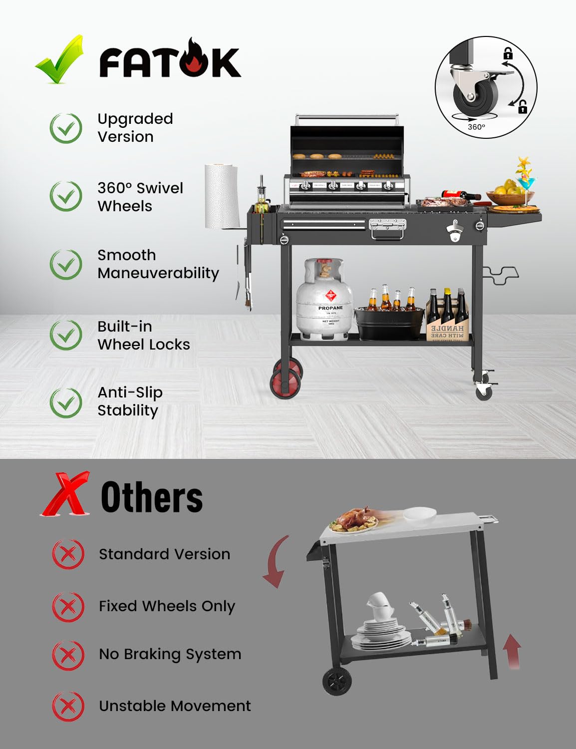 FATOK accessory layout showing hooks, spice rack, and knife slot for organization