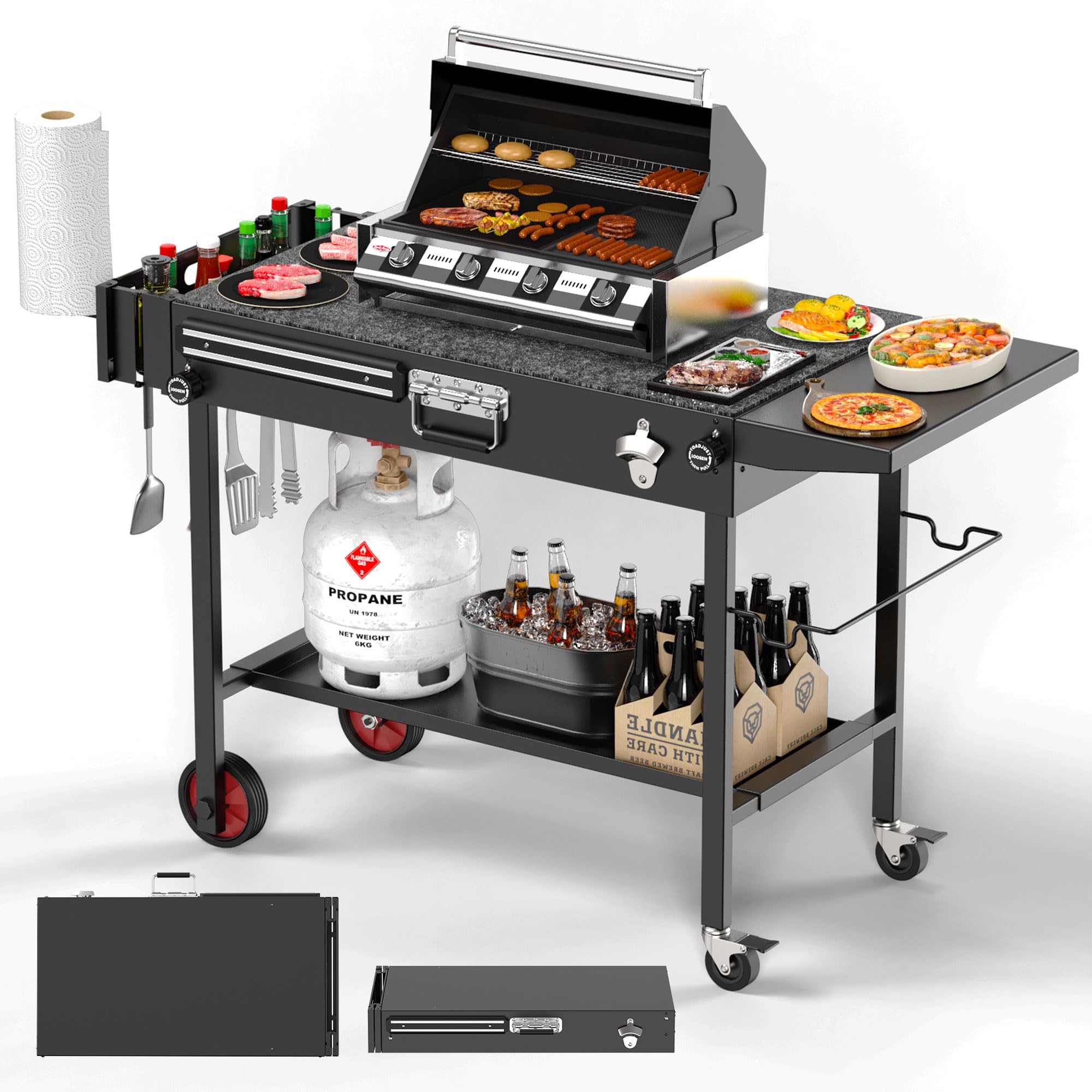FATOK front view showing cart with griddle and prep space for efficient cooking