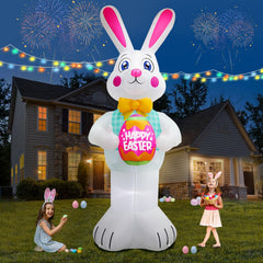 FaveHome front view of 10FT Easter bunny showing festive egg and clear visibility