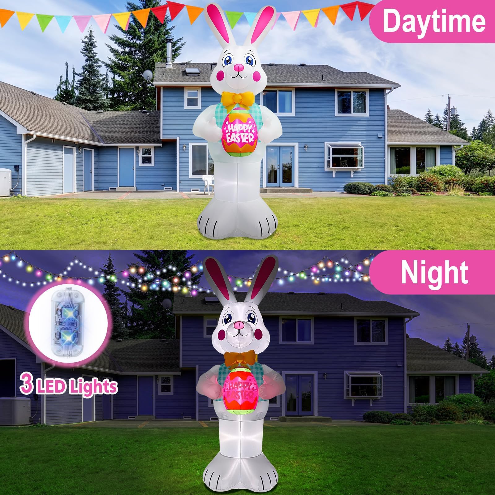 FaveHome inflatable bunny set up in yard creating festive outdoor atmosphere