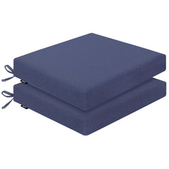 Favofamilie front view of blue cushions showing neat stitching and color, adds curb appeal