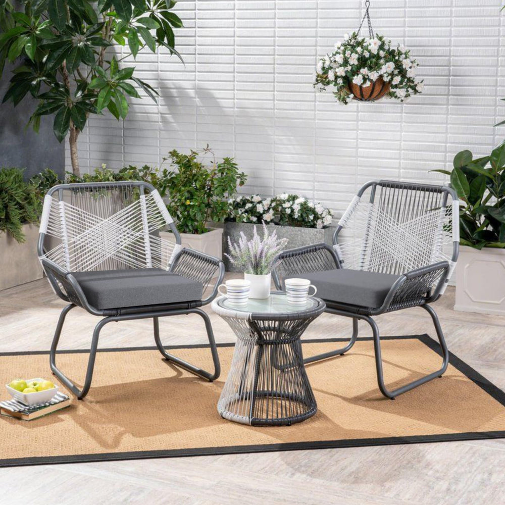 Favofamilie cushion placed on patio dining chair providing comfortable outdoor seating