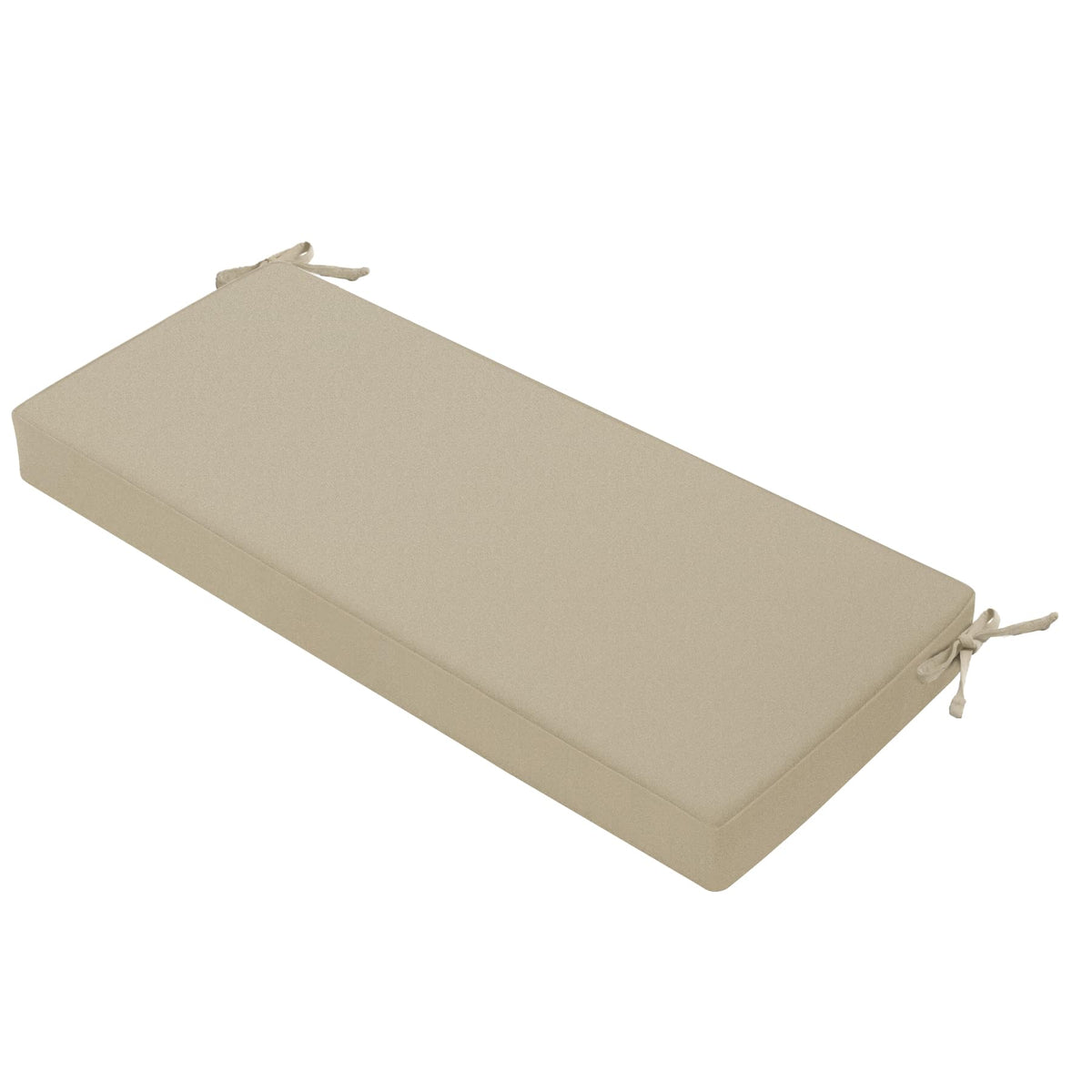 Favoyard front view of beige bench cushion showing clean fit and neutral style for patios