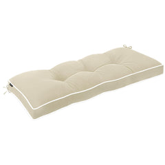 Favoyard bench cushion front view showing clean beige finish and tailored look, durable comfort