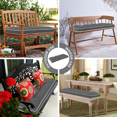 Favoyard cushion placed on patio bench illustrating weatherproof comfort and style