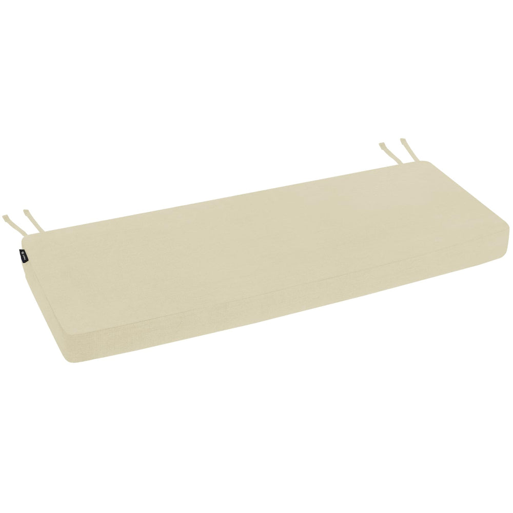 Favoyard cushion tied to bench showing secure attachment and slip-resistant positioning