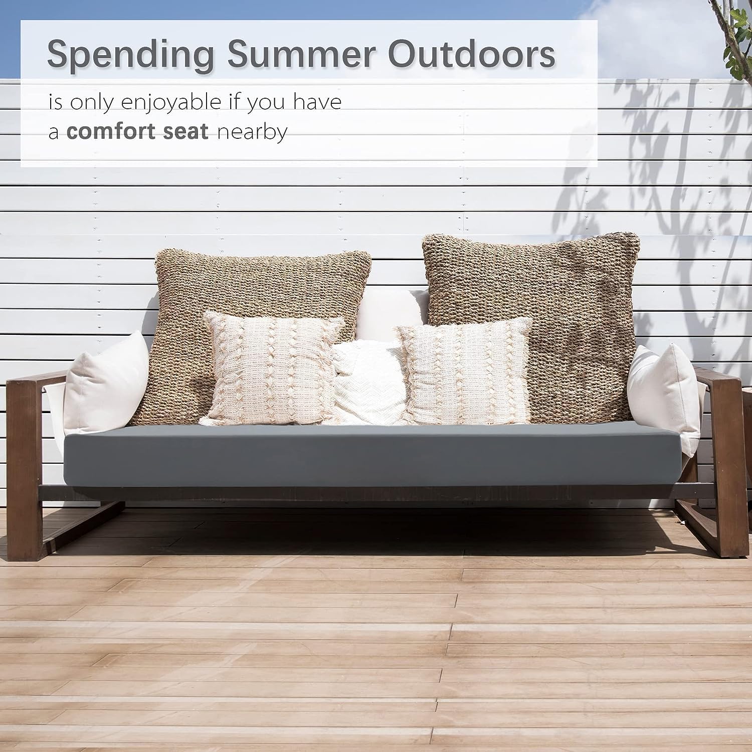 Favoyard cushion beside measuring tape illustrating 42 by 18 inch sizing accuracy