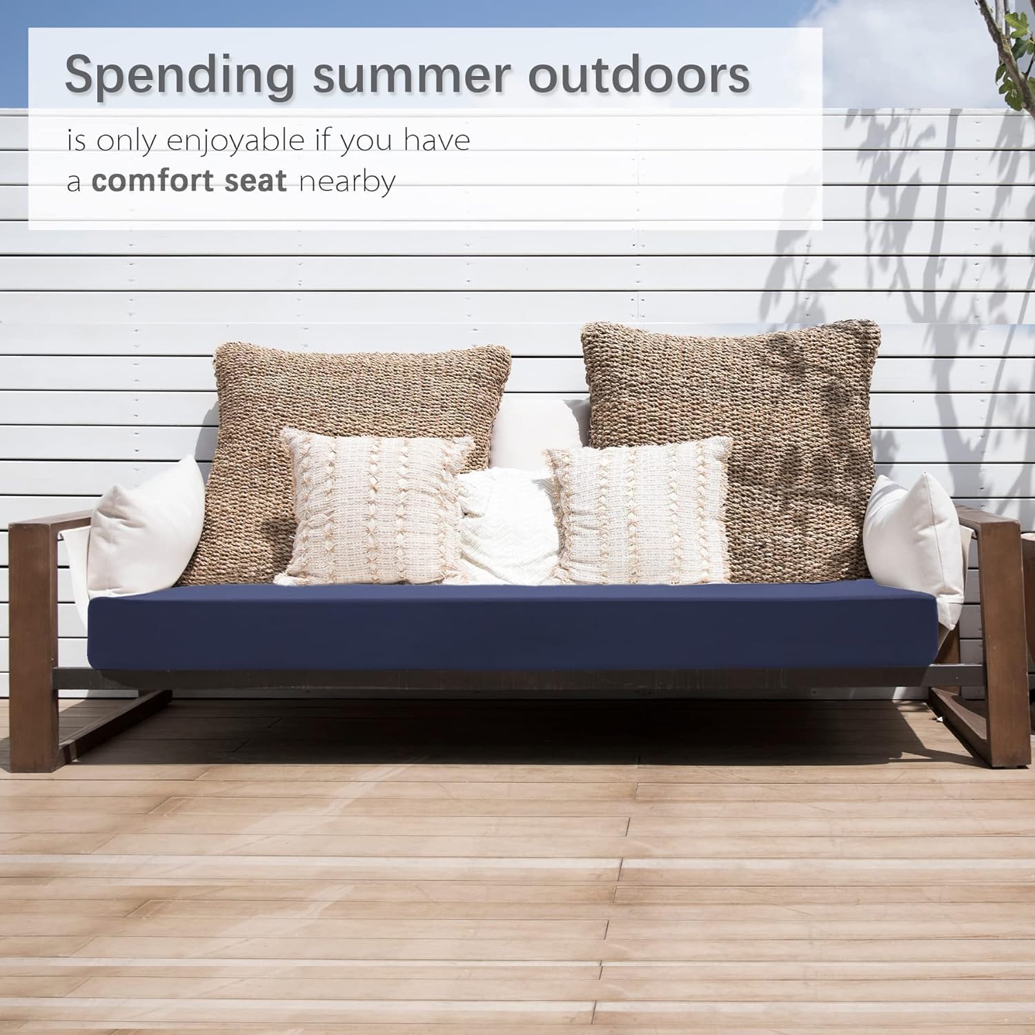 Favoyard cushion in patio setting showing stylish outdoor comfort benefit