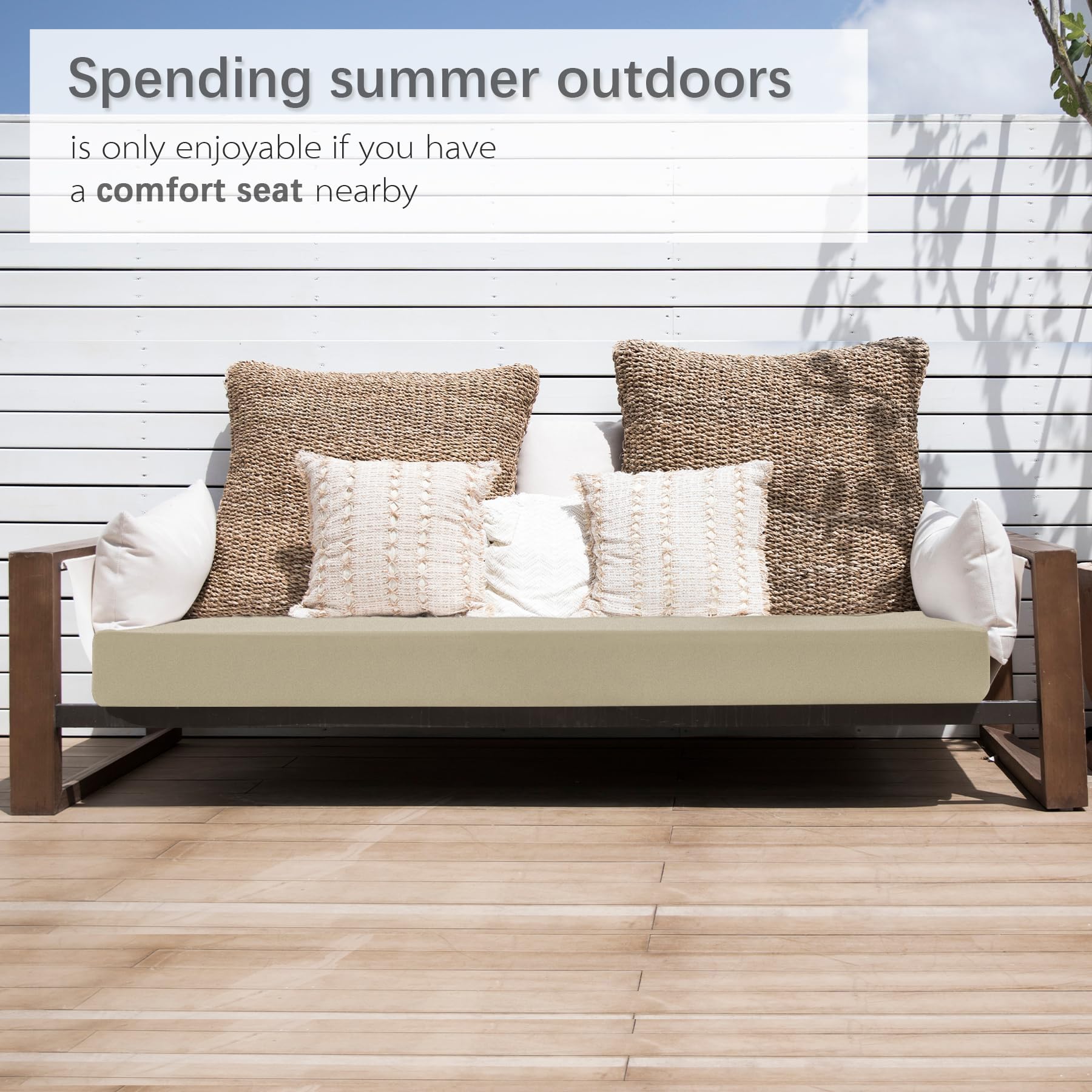 Favoyard cushion in a patio setting illustrating comfortable, stylish outdoor living